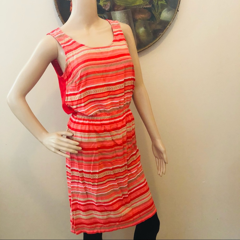 Tommy Hilfiger Striped Sleeveless Dress Orange Red Beige Size M Mixed Media